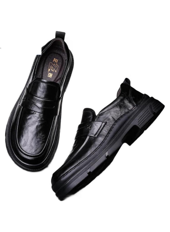 Chint British Style Men'S Leather Shoes, Thick-Soled Heightening Breathable Loafers, Business Casual Leather Shoes For Men, Jz0210, Black, Size 43 - Image 1