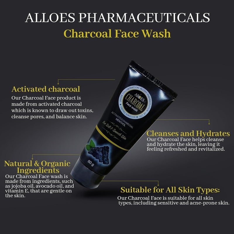 ALLOES PHARMACEUTICALS ALLOES Activated Charcoal Face Wash for men and women 180gm  For Deep Pore Cleaning and Removes Dirt  for acne and pimples  For Oily Skin  - Image 4