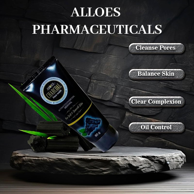 ALLOES PHARMACEUTICALS ALLOES Activated Charcoal Face Wash for men and women 180gm  For Deep Pore Cleaning and Removes Dirt  for acne and pimples  For Oily Skin  - Image 2