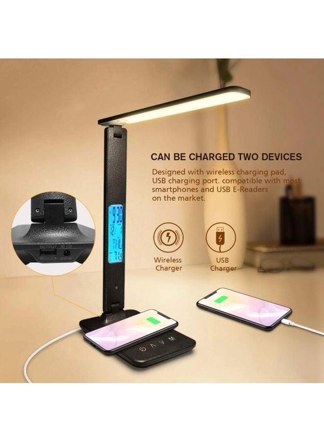 Captaintech Wireless Charging LED Desk Lamp With Calendar Temperature Alarm Clock Black - Image 2