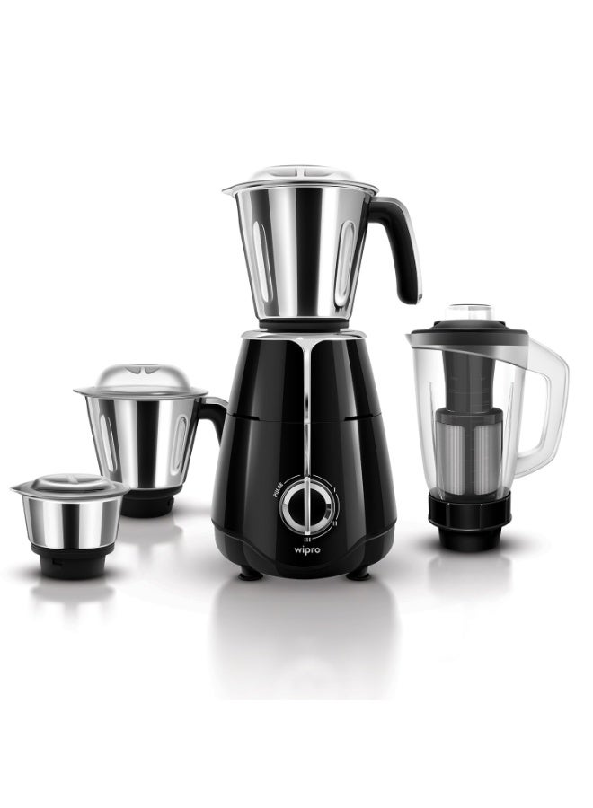 ويبرو Wipro Elato FMG206 1000 Watt Mixer Grinder with 4 Jars,Heavy Duty 100% Copper Motor,Superfast Grinding,Stone Pounding Blade for Masala, 4 Jars Mixer Grinder 1000 Watt, 5 Years Motor Warranty, Black - Image 1