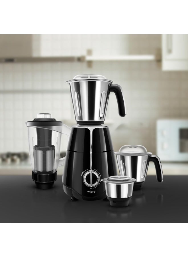 ويبرو Wipro Elato FMG206 1000 Watt Mixer Grinder with 4 Jars,Heavy Duty 100% Copper Motor,Superfast Grinding,Stone Pounding Blade for Masala, 4 Jars Mixer Grinder 1000 Watt, 5 Years Motor Warranty, Black - Image 4