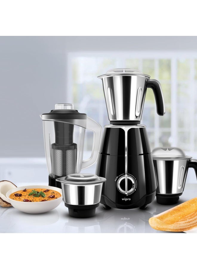 ويبرو Wipro Elato FMG206 1000 Watt Mixer Grinder with 4 Jars,Heavy Duty 100% Copper Motor,Superfast Grinding,Stone Pounding Blade for Masala, 4 Jars Mixer Grinder 1000 Watt, 5 Years Motor Warranty, Black - Image 3
