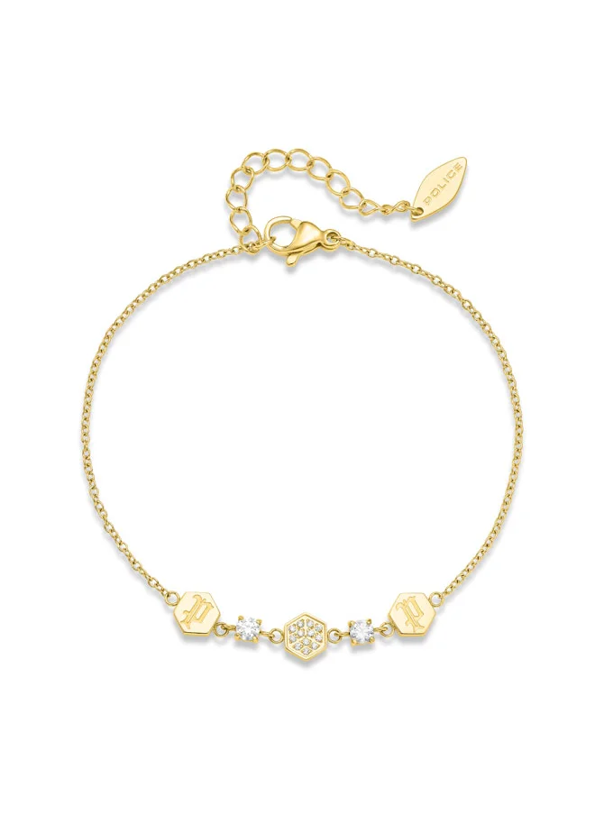 POLICE Charmed Gold-Plated with Hexagon Cube Charms and Dazzling Crystals Bracelet for Women
