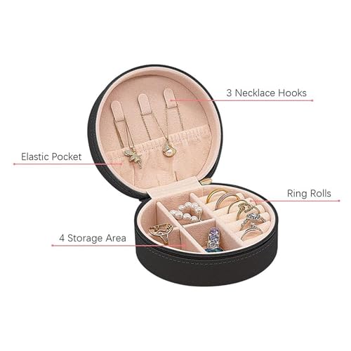 Estele Leather Jewellery Organiser Box — Black | Elegant Travel & Gift Edition | Portable Storage Case with Dividers for Rings, Earrings, Necklaces & Bracelets | Zipper Lock | Dust-Proof - Image 3