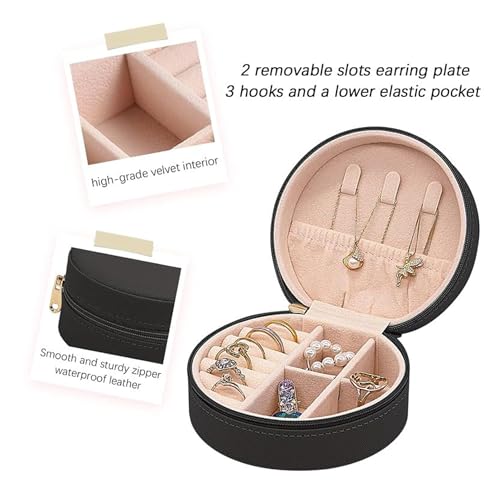 Estele Leather Jewellery Organiser Box — Black | Elegant Travel & Gift Edition | Portable Storage Case with Dividers for Rings, Earrings, Necklaces & Bracelets | Zipper Lock | Dust-Proof - Image 2