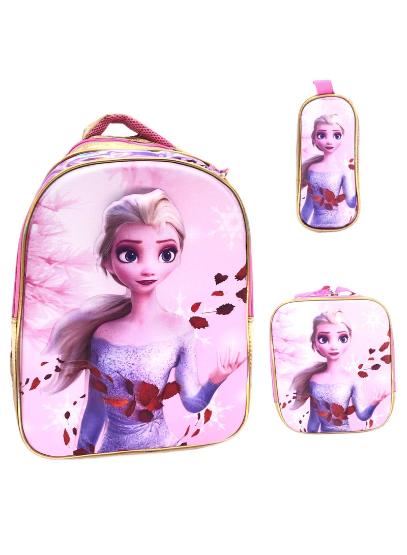 i-kola 3D Premium Toddler Graphic Frozen Backpack Daypack for School/Casual/Travel with 2 full size compartments, including lunch Bag and Pencil Case 18 inches - Image 1