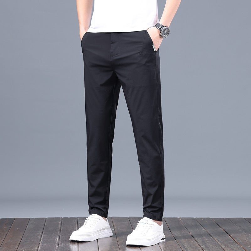 24 High-Quality Casual Pants Straight-Leg Pants Light Business Elastic Slim-Fit Ice Silk Long Pants Slimming - Image 1
