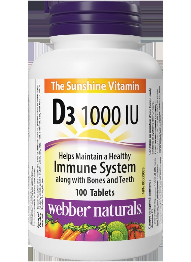 Webber naturals Vitamin D3 1000 Iu Bone, Immune And Muscle Health Support 100 Tablets  - Image 1