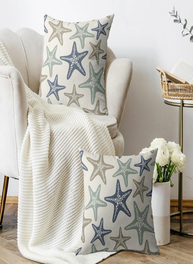 Smozenith Beach Pillow Covers 18X18 Set of 2, Coastal Themed Starfish Summer Beachy Ocean Print Decorative Throw Pillowcases Outdoor Farmhouse Seasonal Cushion Cases Couch Sofa Bed Decor - Image 3