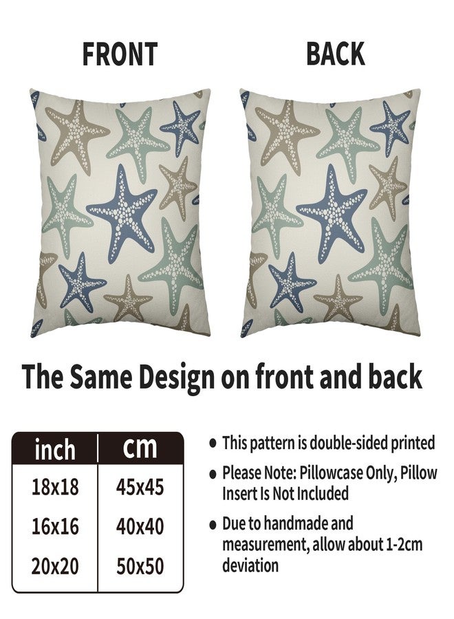 Smozenith Beach Pillow Covers 18X18 Set of 2, Coastal Themed Starfish Summer Beachy Ocean Print Decorative Throw Pillowcases Outdoor Farmhouse Seasonal Cushion Cases Couch Sofa Bed Decor - Image 4