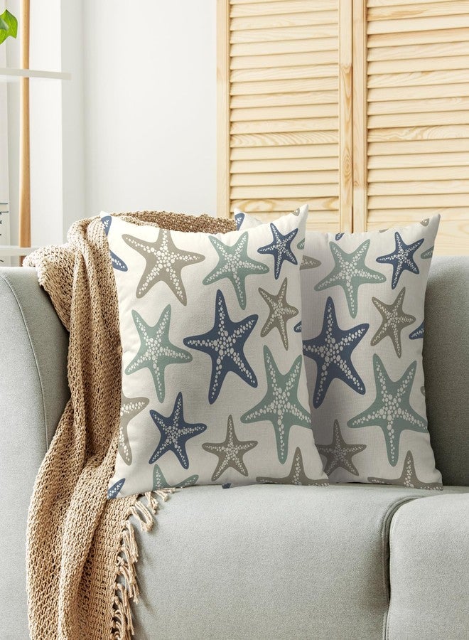 Smozenith Beach Pillow Covers 18X18 Set of 2, Coastal Themed Starfish Summer Beachy Ocean Print Decorative Throw Pillowcases Outdoor Farmhouse Seasonal Cushion Cases Couch Sofa Bed Decor - Image 2