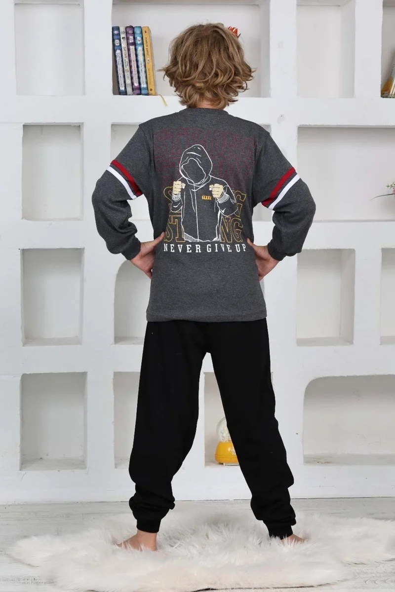غري مور تكستل Gray Purple Textile Boy Compact Cotton Back Printed Pajama Set