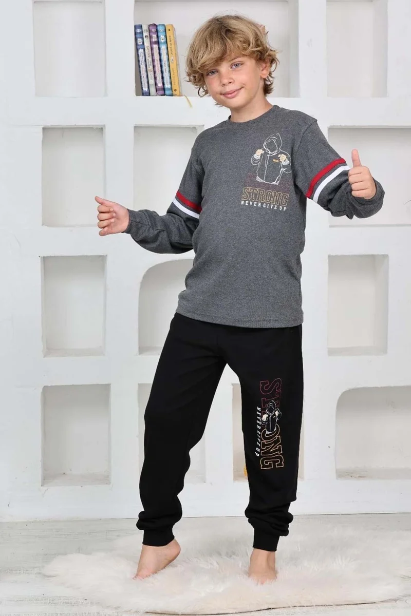 غري مور تكستل Gray Purple Textile Boy Compact Cotton Back Printed Pajama Set