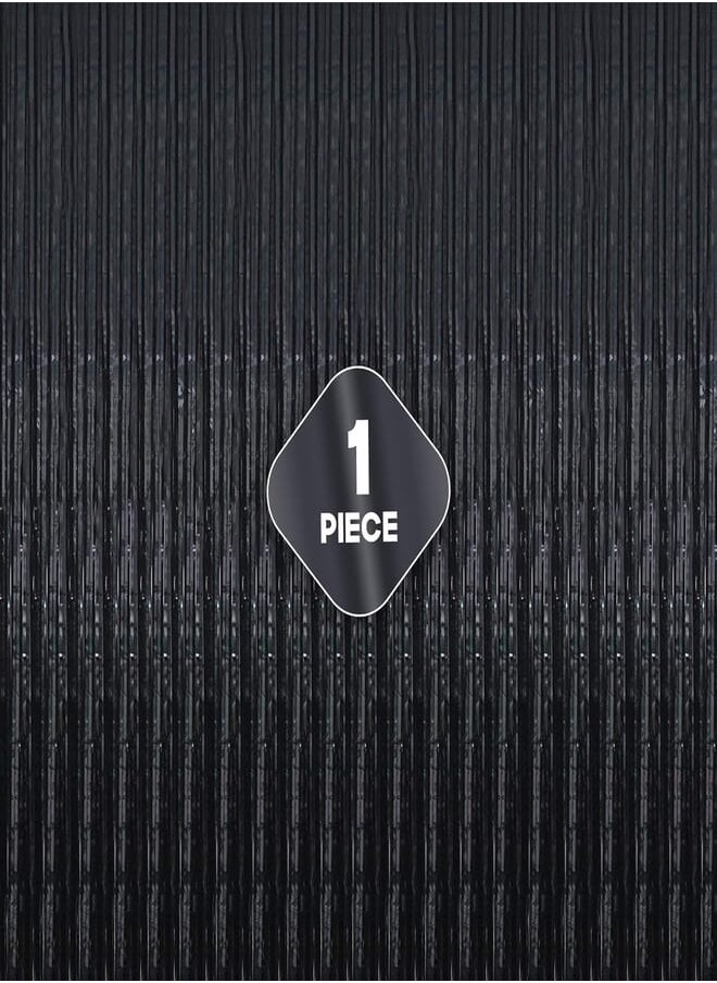 KATCHON XtraLarge 3.25x8 Feet Black Fringe Backdrop - 1 Pieces, Black Foil Fringe Curtain | Black Backdrop for Birthday Party Metallic Black Tinsel Backdrop Black Backdrop Curtains for Parties Black Streamers 