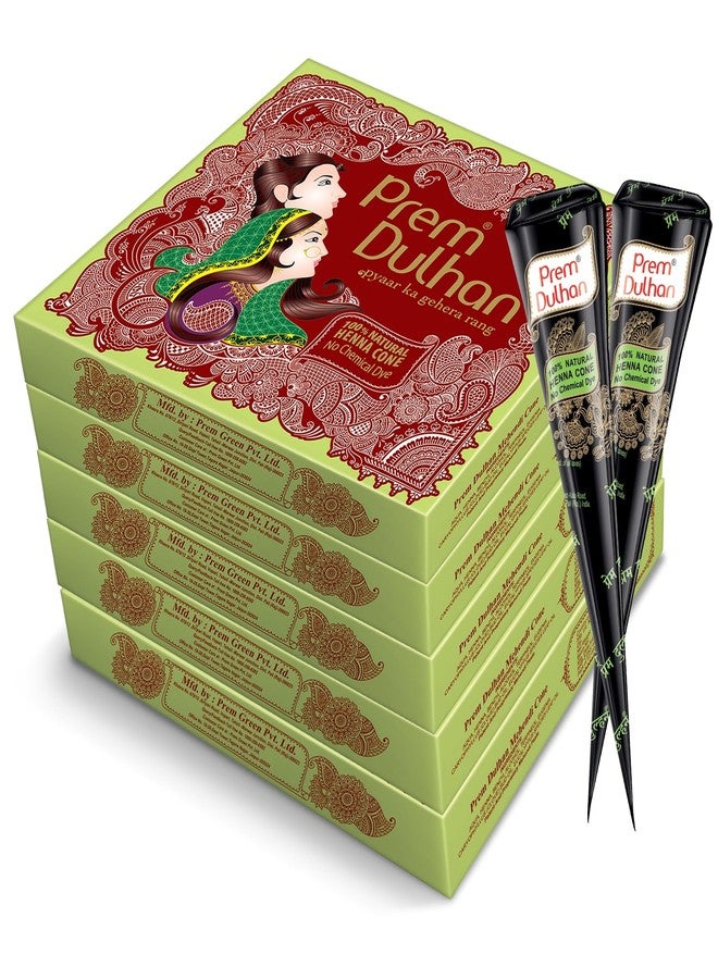 Prem Dulhan Natural Henna-Based Mehendi Cones Set (Pack of 5), 60 Cones for Hand Designing - Chemical-Free, Perfect for Weddings & Traditional Occasions - Green Day Box, for Women & Girls - Image 1