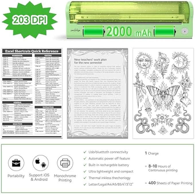 P80 PORTABLE WIRELESS BLUETOOTH PRINTER - 8.5" X 11" US LETTER & LEGAL, A4 THERMAL PAPER, INKLESS, COMPATIBLE WITH IOS, ANDROID, LAPTOPS (GREEN 203DPI) - Image 3