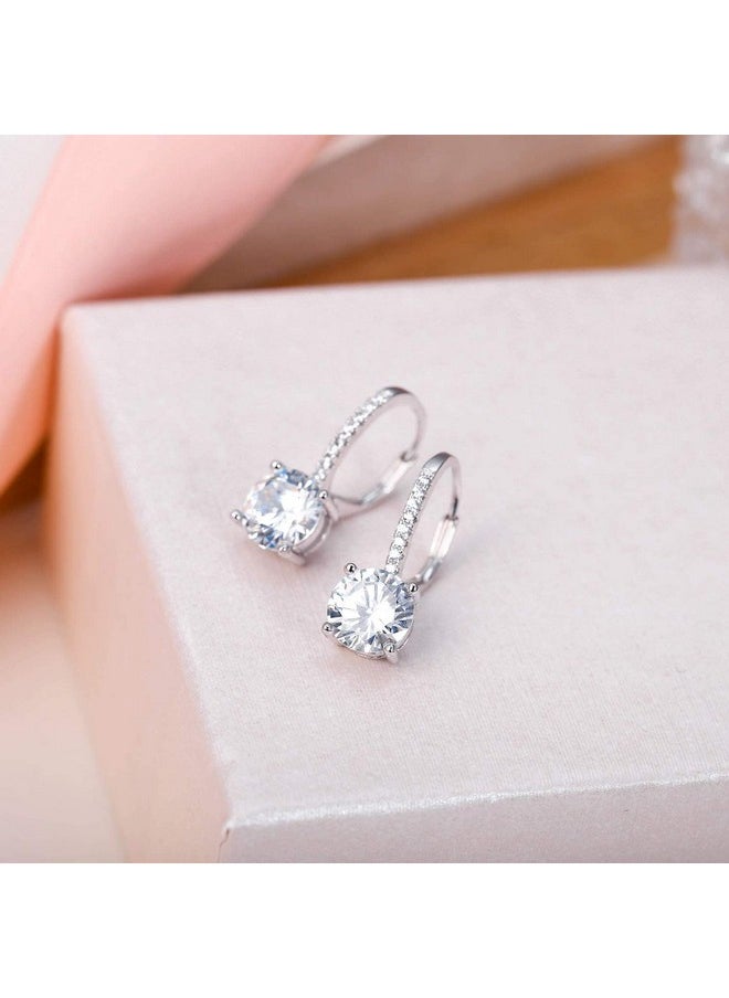 EVER FAITH 925 Sterling Silver Round Cut Cz Prong Setting Gorgeous Leverback Dangle Earrings Clear  - Image 3