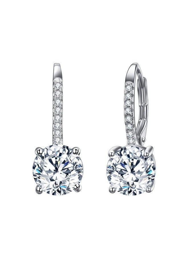 EVER FAITH 925 Sterling Silver Round Cut Cz Prong Setting Gorgeous Leverback Dangle Earrings Clear  - Image 1