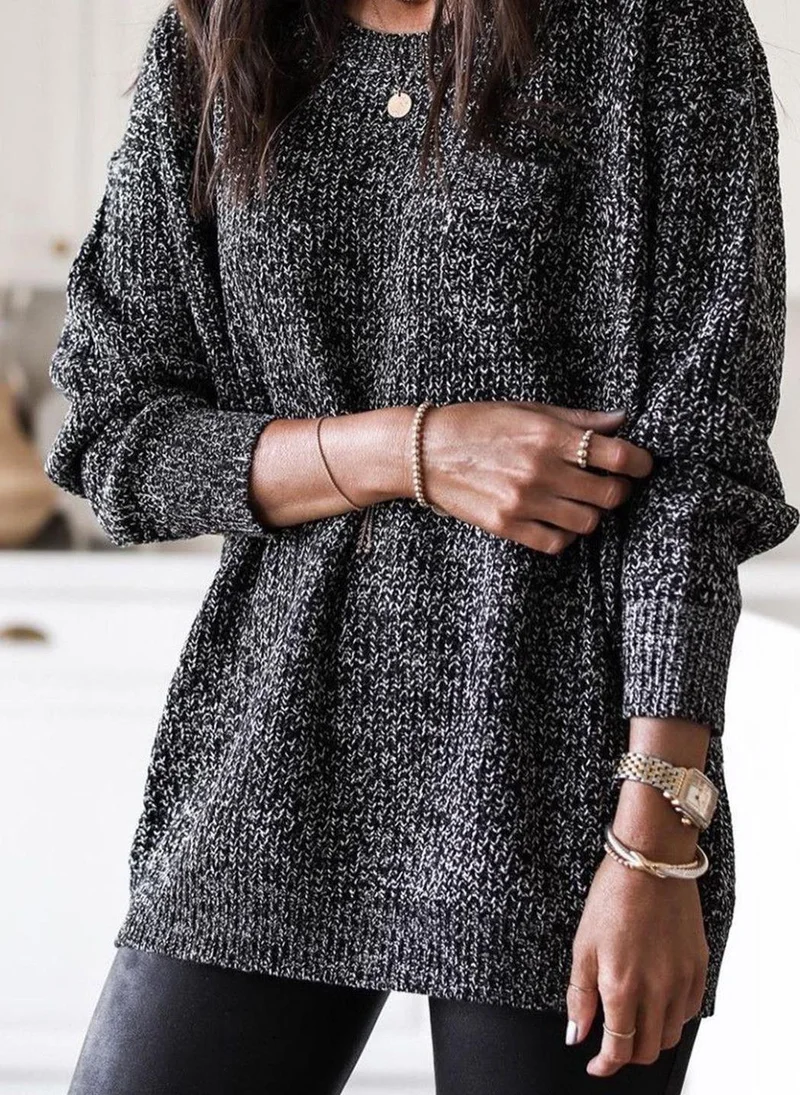 YUNIQEE Black  Round Neck Pullover