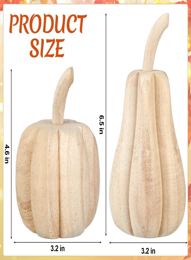 Barydat قطعتان من قرع الباولونيا المنحوت من خشب الباولونيا، من باريدات، لعيد الشكر، مقاس 6.5 × 3.2 × 3.2 بوصة و4.5 × 3.2 × 3.2 بوصة. تمثال قرع الحصاد، لوحة خشبية منحوتة يدويًا على شكل قرع، مناسبة لتزيين الطاولة والمنزل. - Image 2