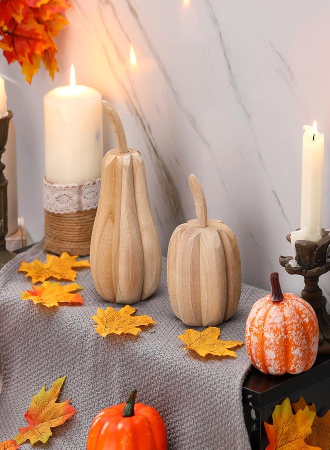 Barydat قطعتان من قرع الباولونيا المنحوت من خشب الباولونيا، من باريدات، لعيد الشكر، مقاس 6.5 × 3.2 × 3.2 بوصة و4.5 × 3.2 × 3.2 بوصة. تمثال قرع الحصاد، لوحة خشبية منحوتة يدويًا على شكل قرع، مناسبة لتزيين الطاولة والمنزل. - Image 3