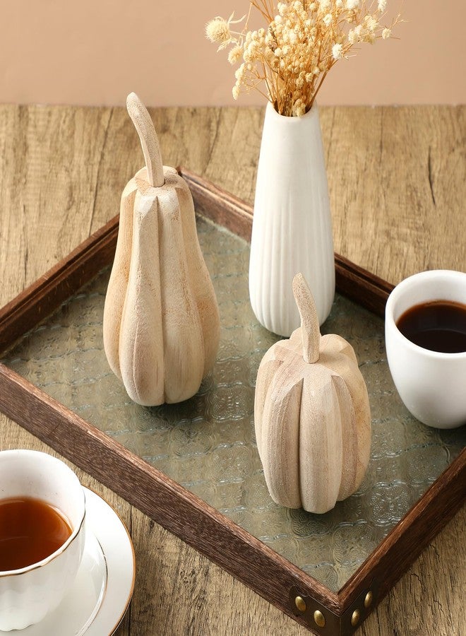 Barydat قطعتان من قرع الباولونيا المنحوت من خشب الباولونيا، من باريدات، لعيد الشكر، مقاس 6.5 × 3.2 × 3.2 بوصة و4.5 × 3.2 × 3.2 بوصة. تمثال قرع الحصاد، لوحة خشبية منحوتة يدويًا على شكل قرع، مناسبة لتزيين الطاولة والمنزل. - Image 4