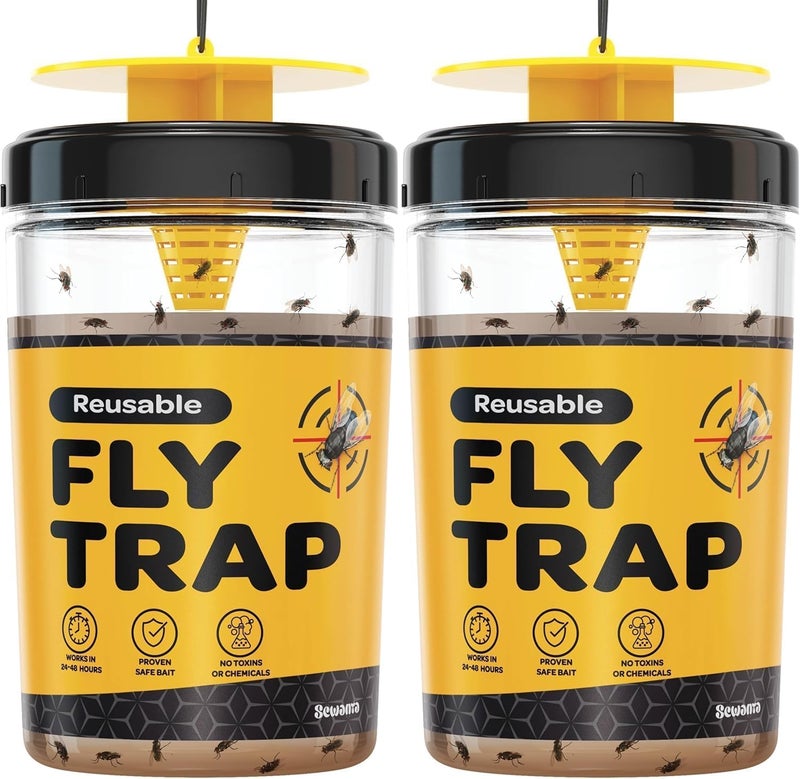 SEWANTA Outdoor Fly Trap [Set of 2] Fly Traps with Dissolvable Non-Toxic Bait - Fly Repellent for Outdoor Use Only - Controls Flies for Patios, Barns, Ranches Etc. Hanging Fly Traps with Tie Included - Image 1