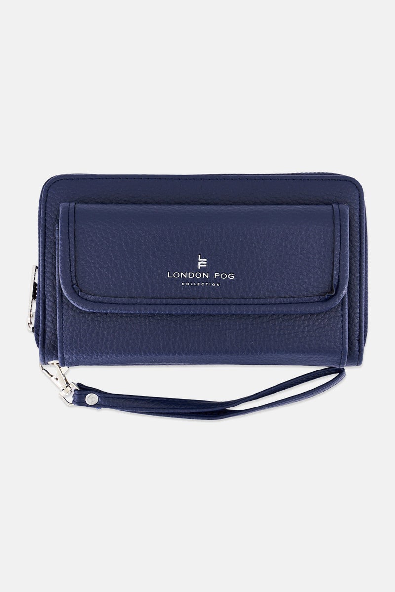London Fog Women Pebble Long Zip Around And Front Flat Wristlet Wallet, Navy - Image 1