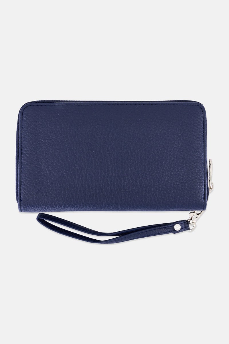 London Fog Women Pebble Long Zip Around And Front Flat Wristlet Wallet, Navy - Image 3