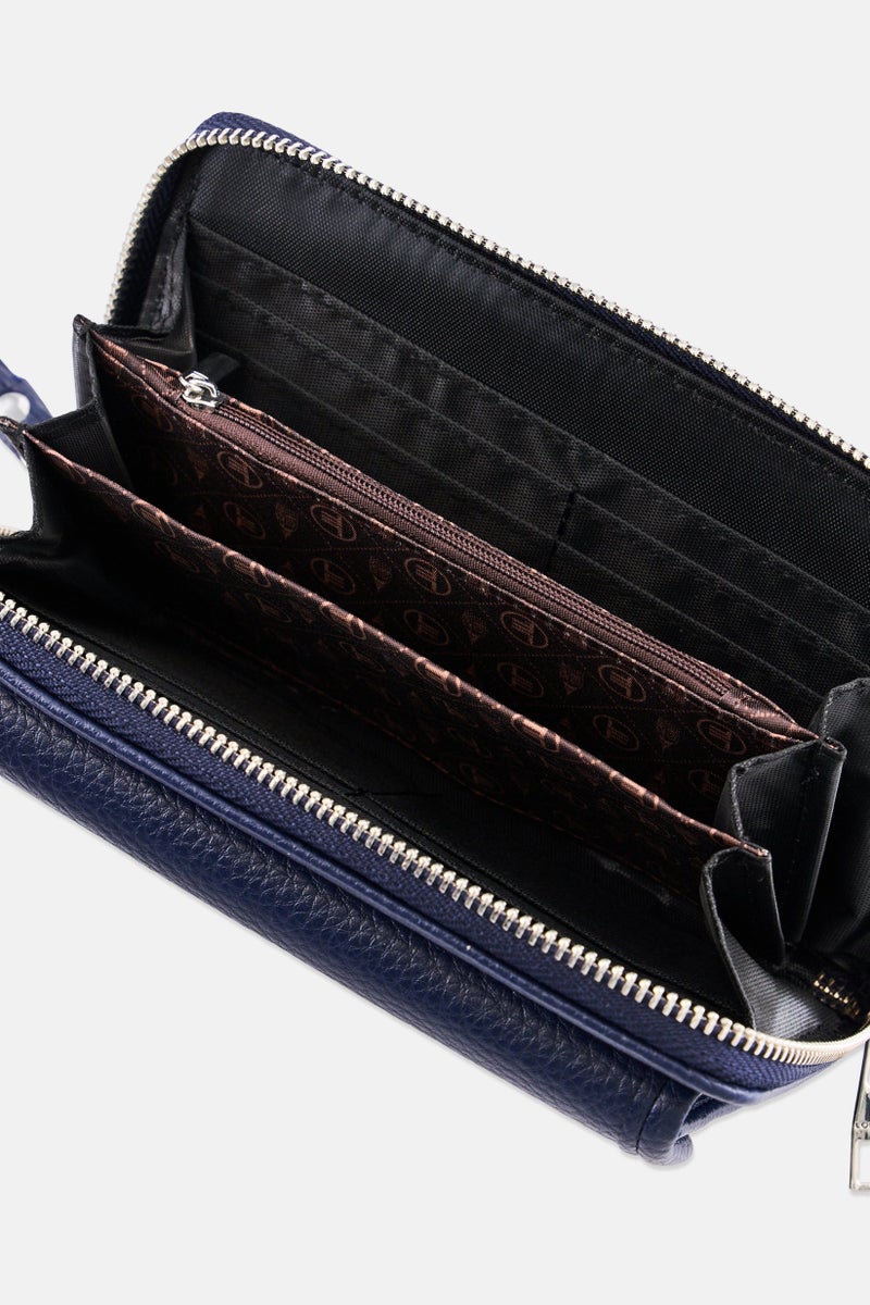 London Fog Women Pebble Long Zip Around And Front Flat Wristlet Wallet, Navy - Image 2