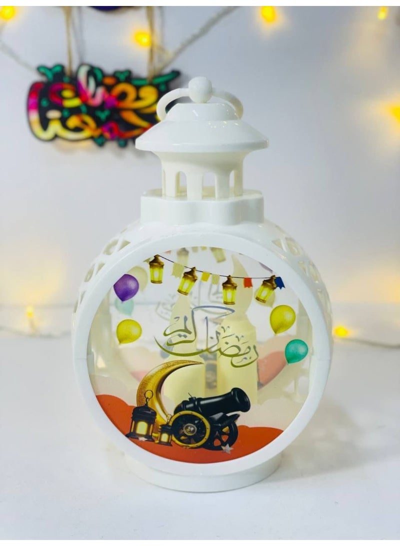 Round lantern with glass and 3 candles, illuminates with warm lights, operates on batteries and USB cable, colors available. Size: 13*21 cm - Image 1