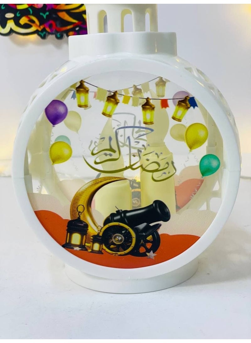 Round lantern with glass and 3 candles, illuminates with warm lights, operates on batteries and USB cable, colors available. Size: 13*21 cm - Image 2