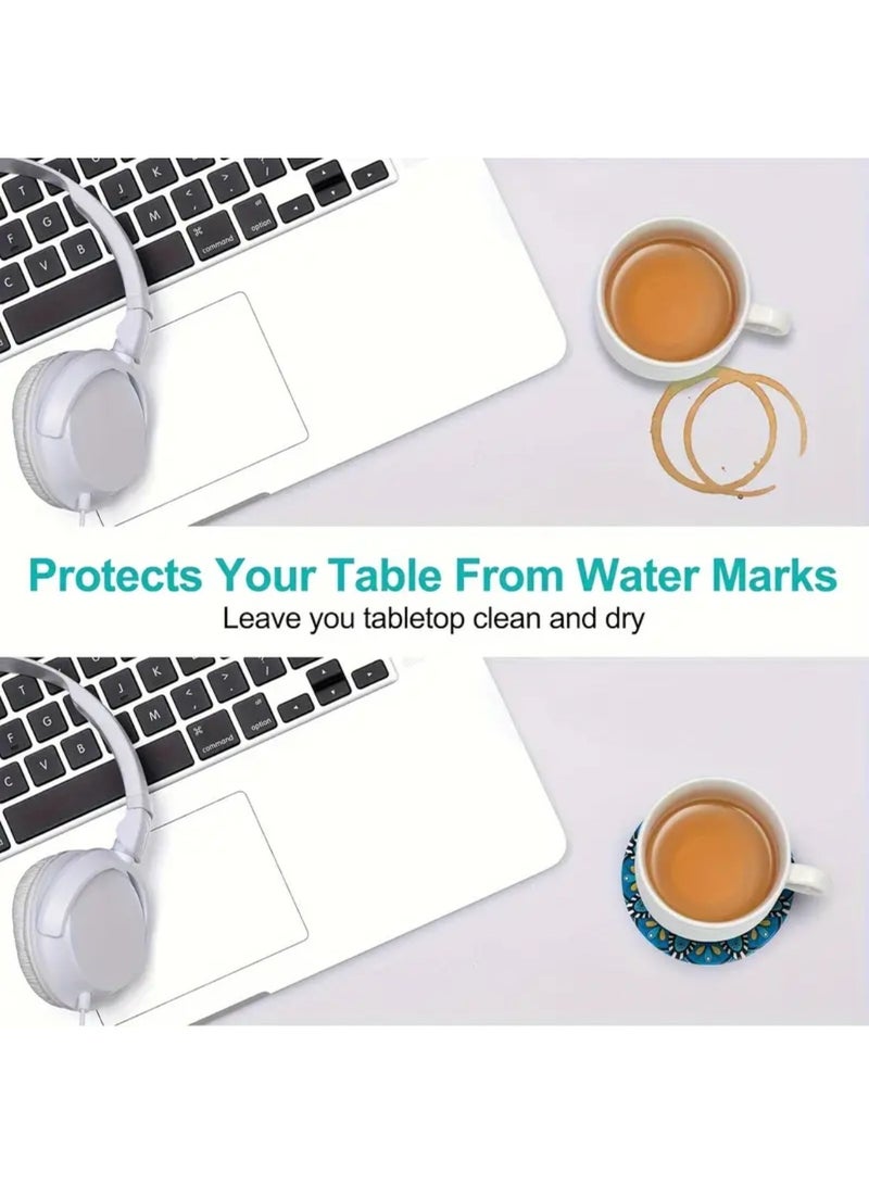 زيد أورا قواعد أكواب ماندالا مع حامل - مجموعة من 8 قواعد أكواب سيراميك بوهو ماصة للمشروبات مع قاعدة من الفلين وحامل أسود - قواعد أكواب لطاولة القهوة والشقة وأكواب خشبية وكؤوس - Image 5