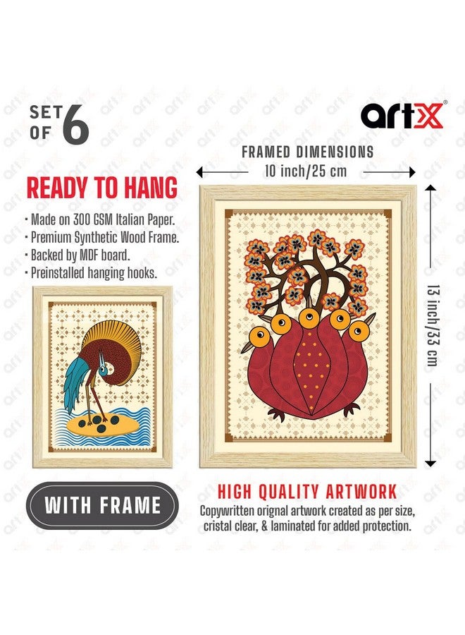 ArtX Paper Indian Gond Art Paintings with Frame for Home Decor, Wall Painting for Living Room, Multicolor, Set of 6 - Image 4