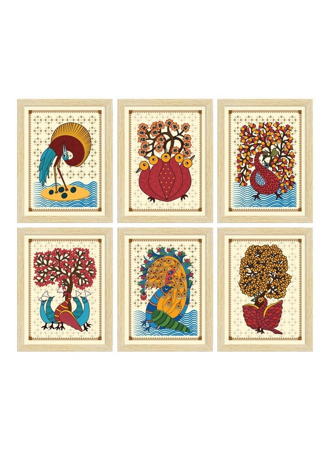 ArtX Paper Indian Gond Art Paintings with Frame for Home Decor, Wall Painting for Living Room, Multicolor, Set of 6 - Image 2