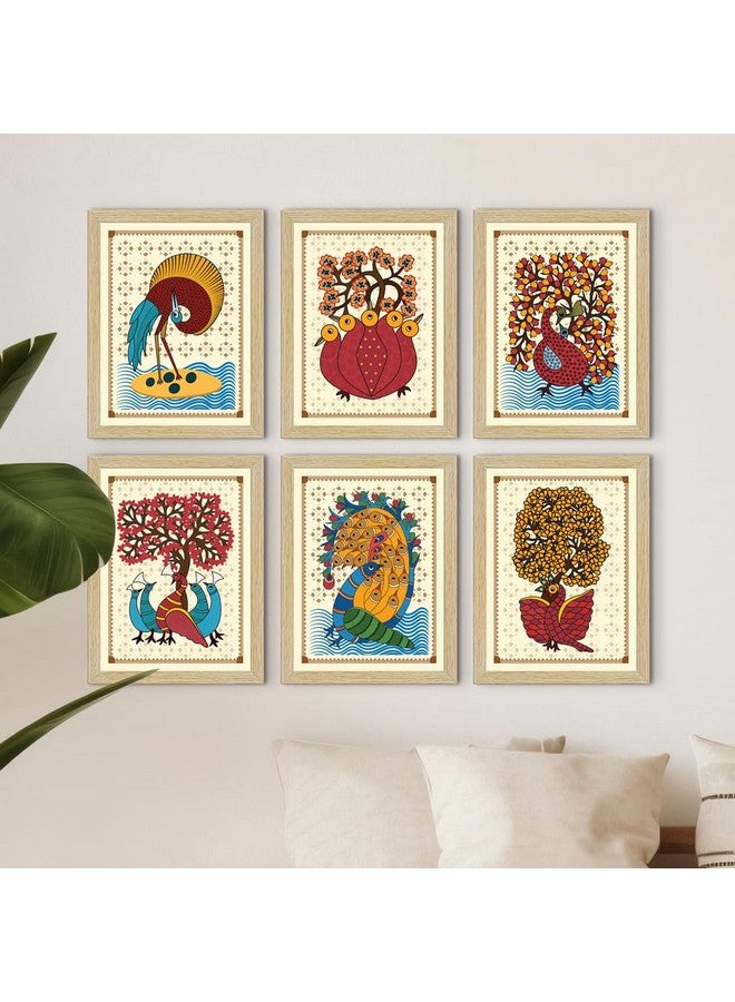 ArtX Paper Indian Gond Art Paintings with Frame for Home Decor, Wall Painting for Living Room, Multicolor, Set of 6 - Image 3
