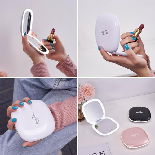 Mocado Compact LED Magnifying Travel Makeup-Mirror - 4 inches 1X/10X Magnification Small Hand Pocket Dimmable Double Sided USB Rechargeable Touch Screen, Portable Tabletop Cosmetic (White) - Image 4