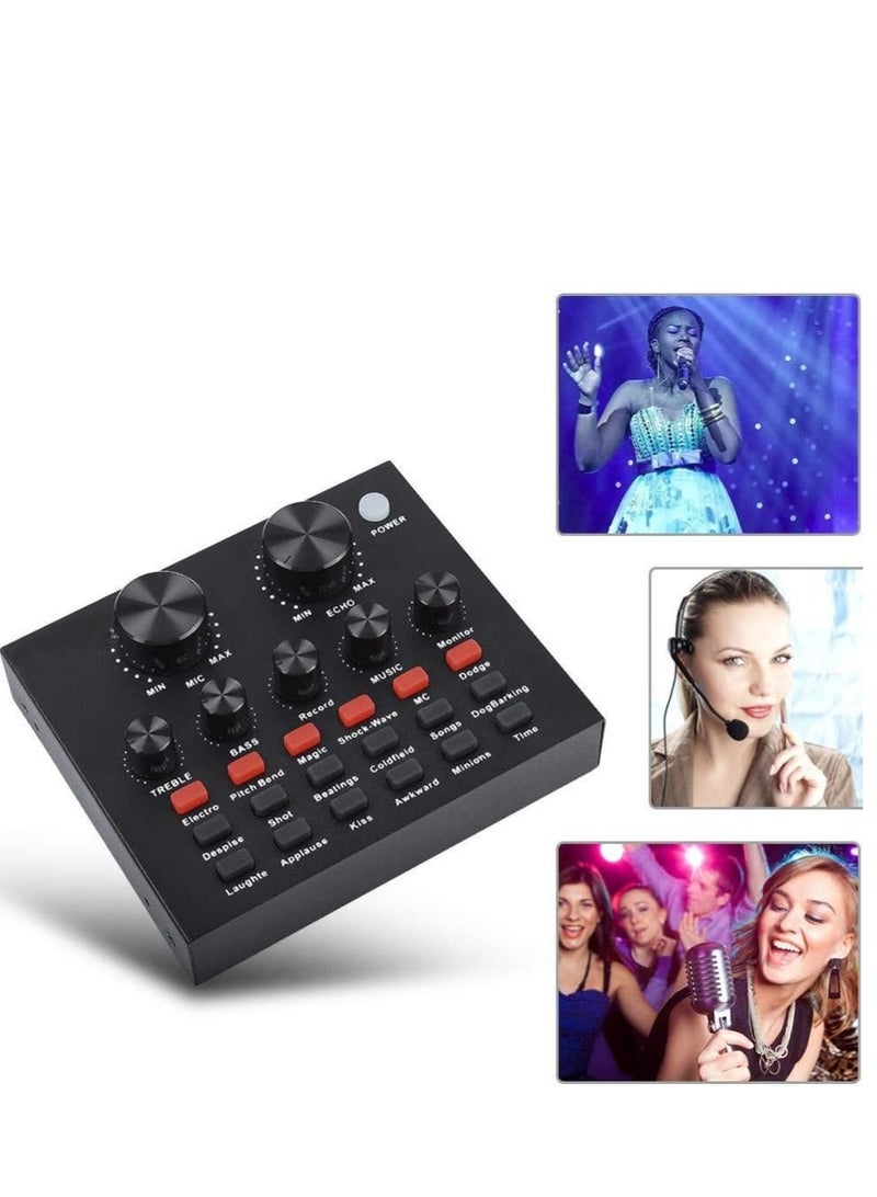USB V8 Live External Sound Mixer Board with Voice Changer and Multiple Sound Effects ideal for Live Recording Home KTV and Voice Chat  - Image 1