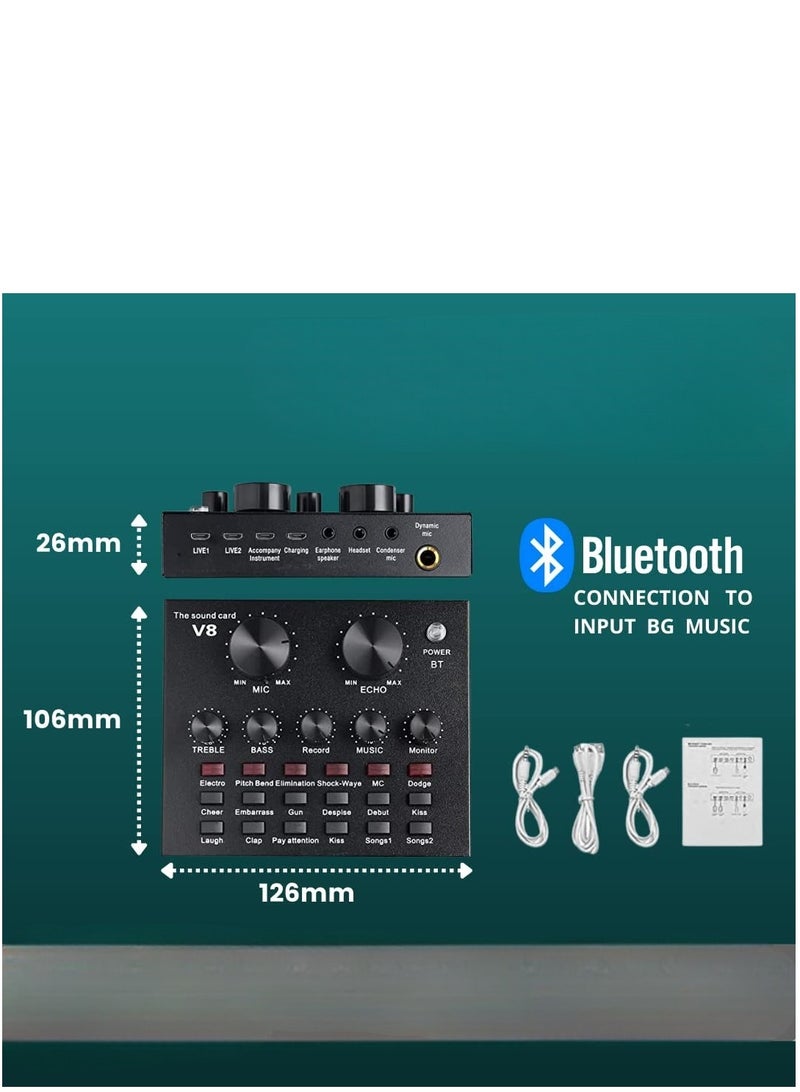 USB V8 Live External Sound Mixer Board with Voice Changer and Multiple Sound Effects ideal for Live Recording Home KTV and Voice Chat  - Image 3