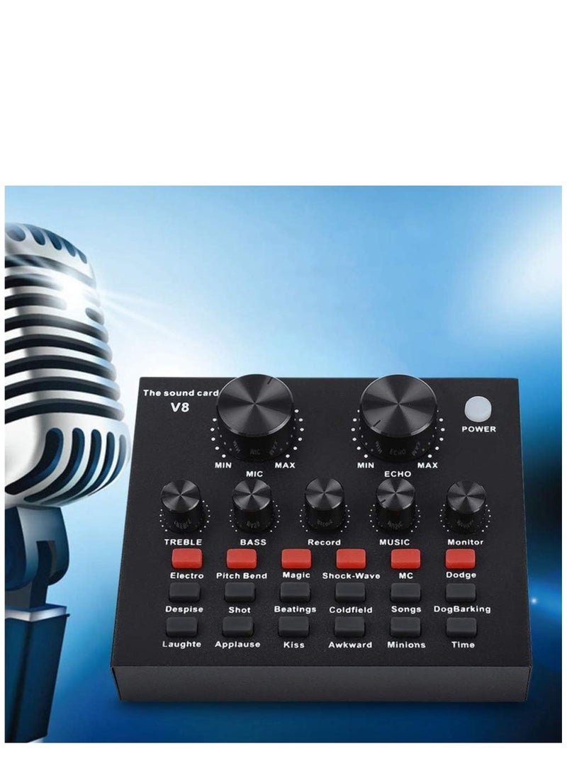 USB V8 Live External Sound Mixer Board with Voice Changer and Multiple Sound Effects ideal for Live Recording Home KTV and Voice Chat  - Image 2