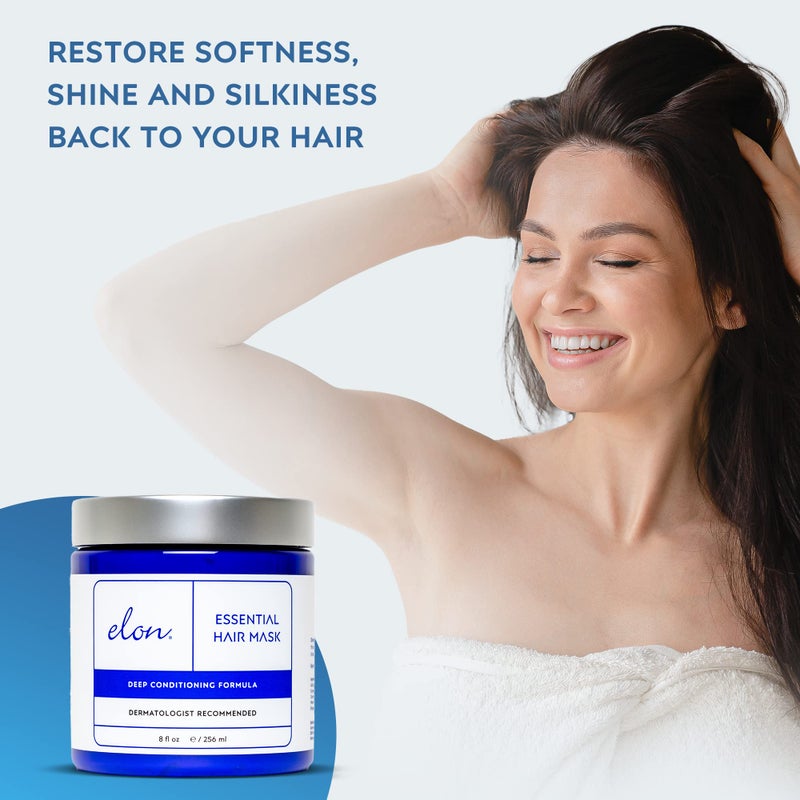 Elon Essentials Deep Conditioning Hair Mask â€“ w/Shea Butter, Biotin, Argan & Coconut Oil â€“ Hydrating & Conditioning for Dry Damaged Hair to Restore Shine & Silkiness (8 oz) - Image 4