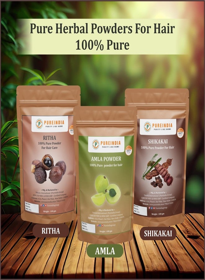 Pureindia | Combo Amla- Ritha - Shikakai Powder for Hair-Care, Hair Pack Pack of-3 |100gm each |Long Hair - Image 3