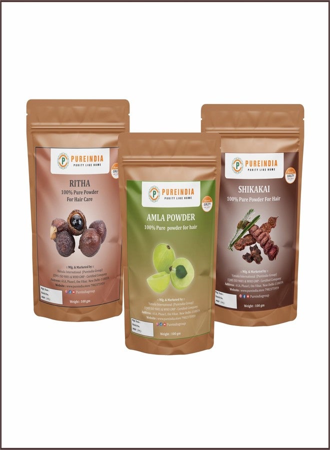 Pureindia | Combo Amla- Ritha - Shikakai Powder for Hair-Care, Hair Pack Pack of-3 |100gm each |Long Hair - Image 1