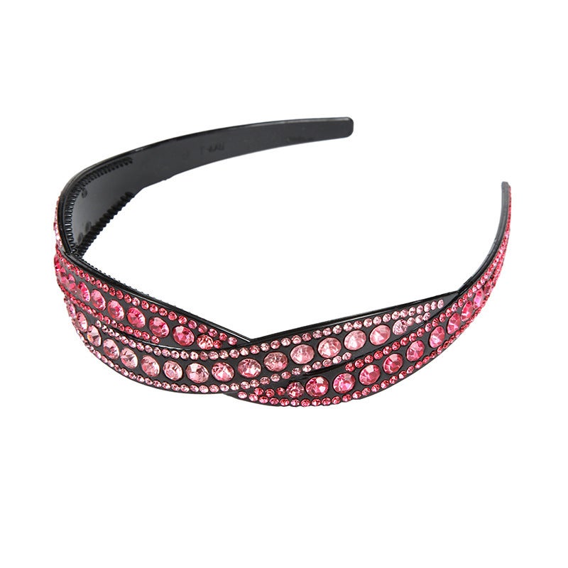 Generic Elegant Full-Diamond Fashion Wide Headband Pink