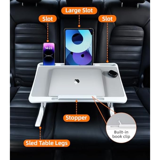 rayihni LARGE CAR SEAT TRAY TABLE, FOLDABLE TRAVEL TRAY FOR KIDS CAR SEAT, HEIGHT ADJUSTABLE CAR LAP DESK FOR LAPTOP COMPUTER TABLET, REAR SEAT FOOD EATING TRAY, CAR TRAVEL ESSENTIALS FOR LONG TRIPS - Image 3
