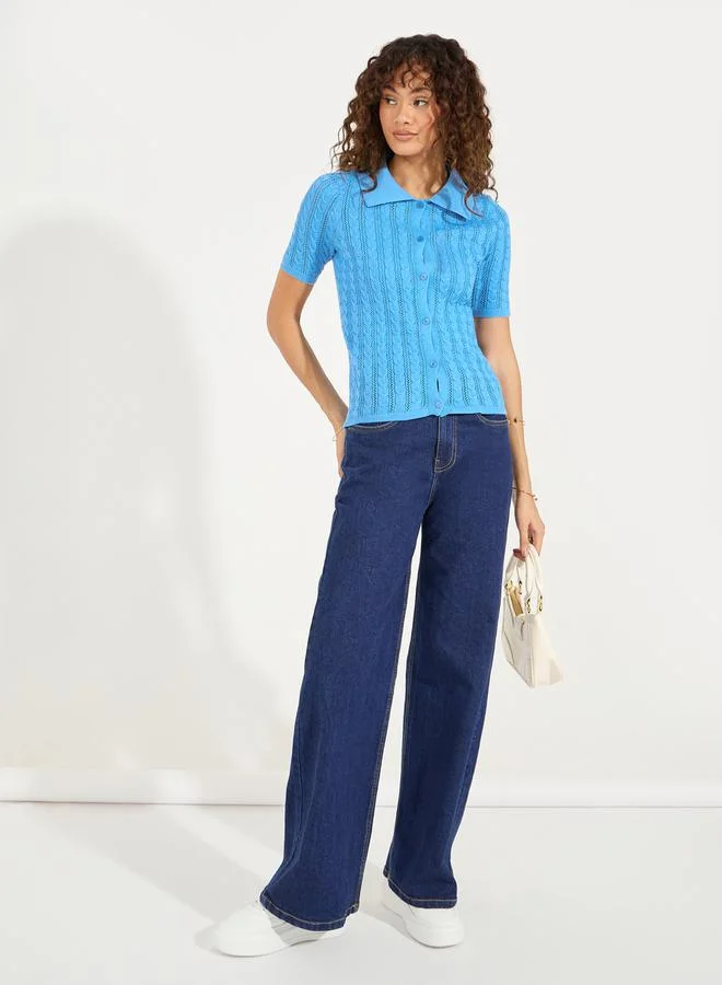 Styli Cable Knit Pattern Regular Fit Shirt