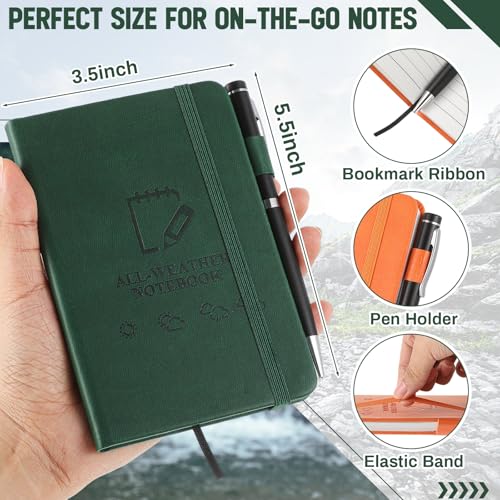 Resholder 3 Packs Waterproof Notebook 4" x 6" Stone Paper Notebook All-weather Small Pocket Notepad A6 Steno Pads Rain Waterproof Notepad for Woodworker Outdoor Wild Hiking (Brown,Green,Orange) - Image 2