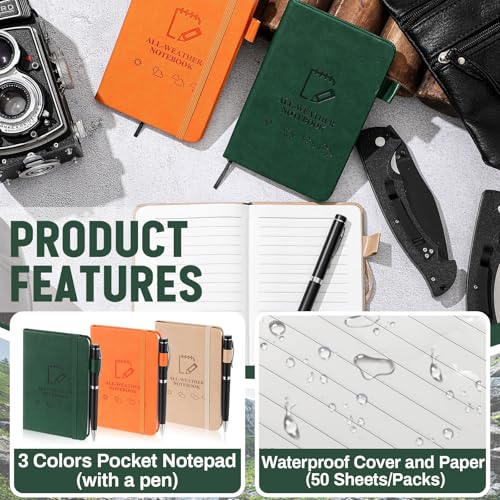 Resholder 3 Packs Waterproof Notebook 4" x 6" Stone Paper Notebook All-weather Small Pocket Notepad A6 Steno Pads Rain Waterproof Notepad for Woodworker Outdoor Wild Hiking (Brown,Green,Orange) - Image 3