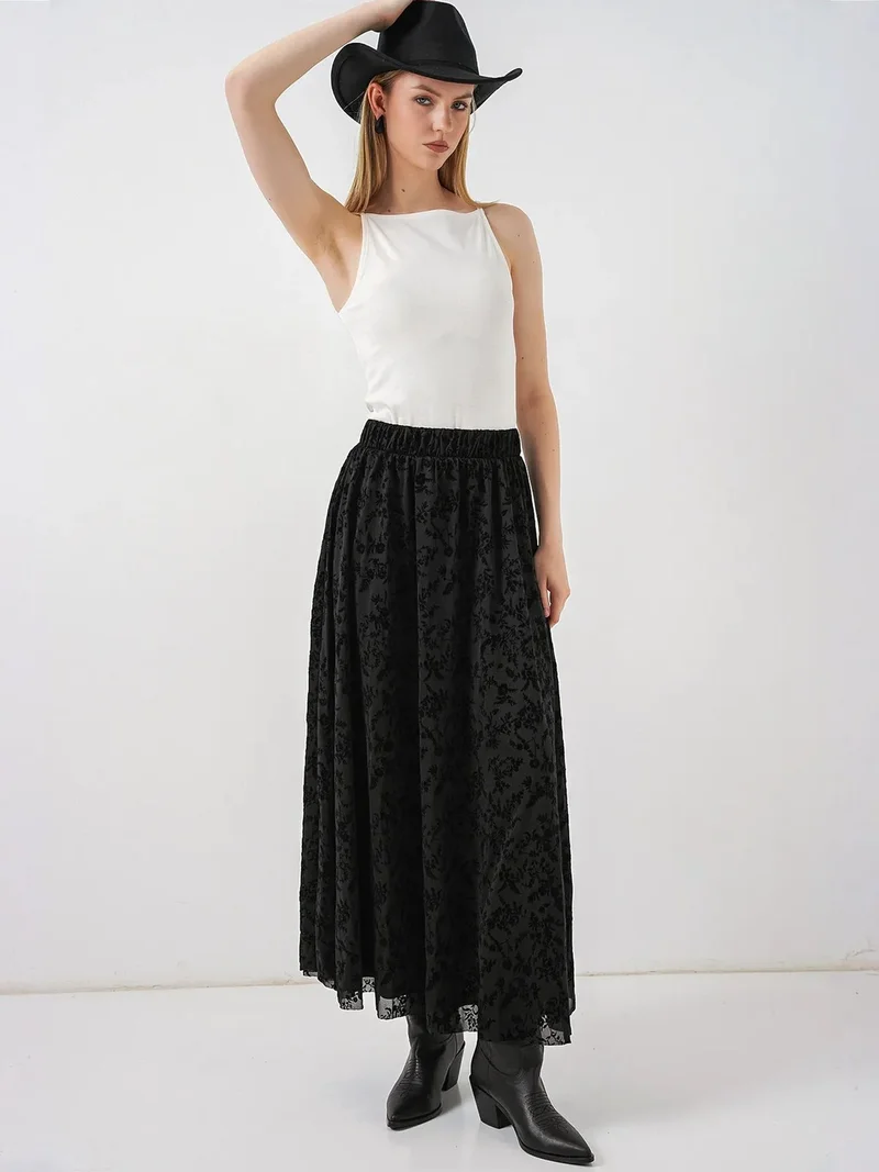 Big Dart Black BDART High-Waist Floral Maxi Skirt for Women | Best Price UAE
